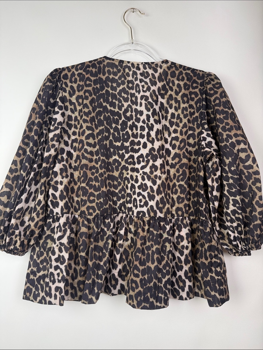 Mangmao Leopard Tie Front Top Blouse Peplum Babydoll Puff Sleeves Y2k Size M - Picture 4 of 8